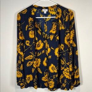J. Crew Navy and Yellow Floral Blouse